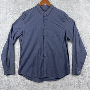 John Varvatos Mens Shirt Large Designer Button Down Long Sleeve Gray Blue
